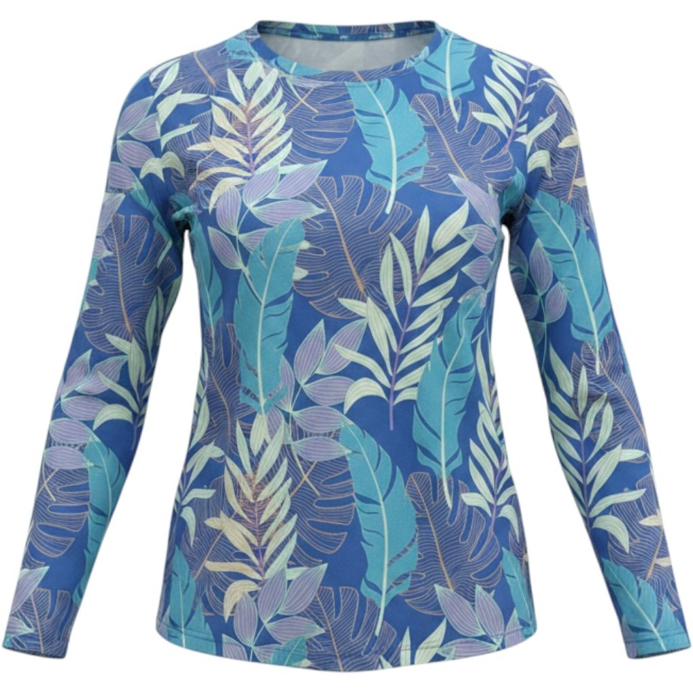 Realtree Fishing Mens Blue Tropical Leaf Long Sleeve Performance Shirt Thumbhole